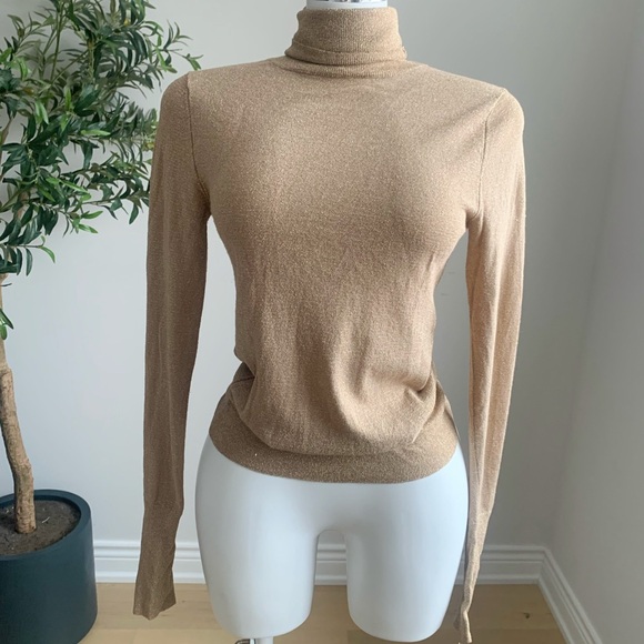 ZARA Gold Thread Turtleneck Knit Top Size S - Picture 1 of 5